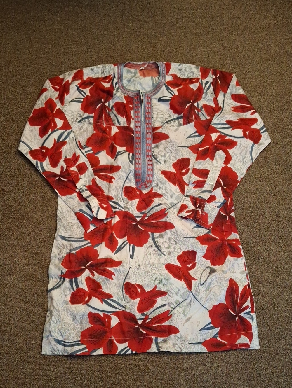 Red Floral Tunic Top - Women's Lightweight Shirt Sz XL